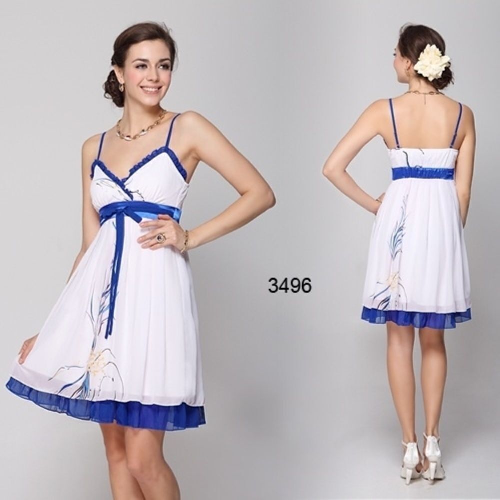 Ever Pretty Floral White And Blue  Dress